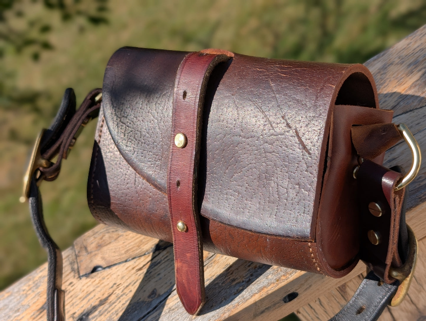 Dark Brown Buffalo Leather Half Pass Shoulder Bag