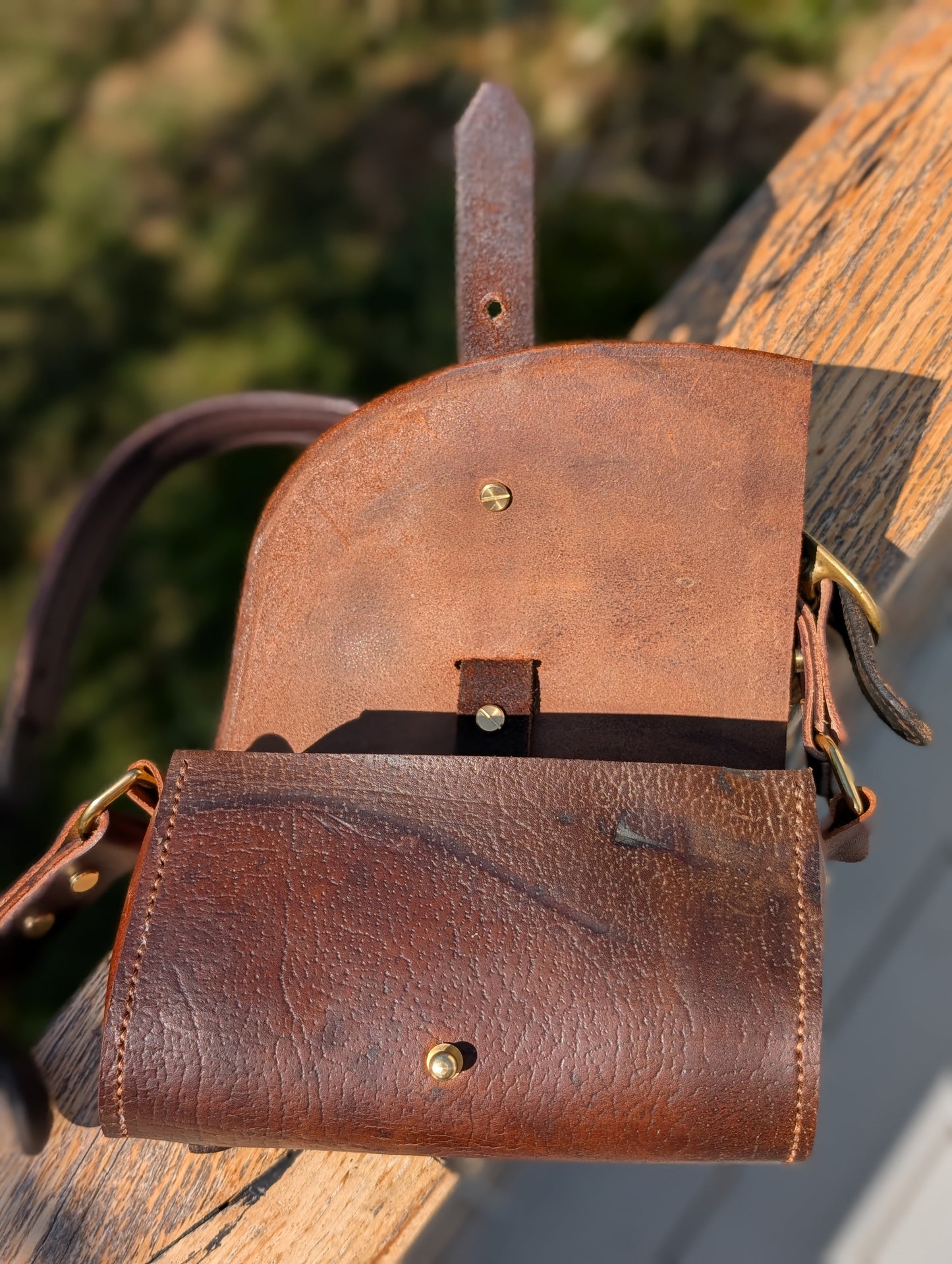 Dark Brown Buffalo Leather Half Pass Shoulder Bag