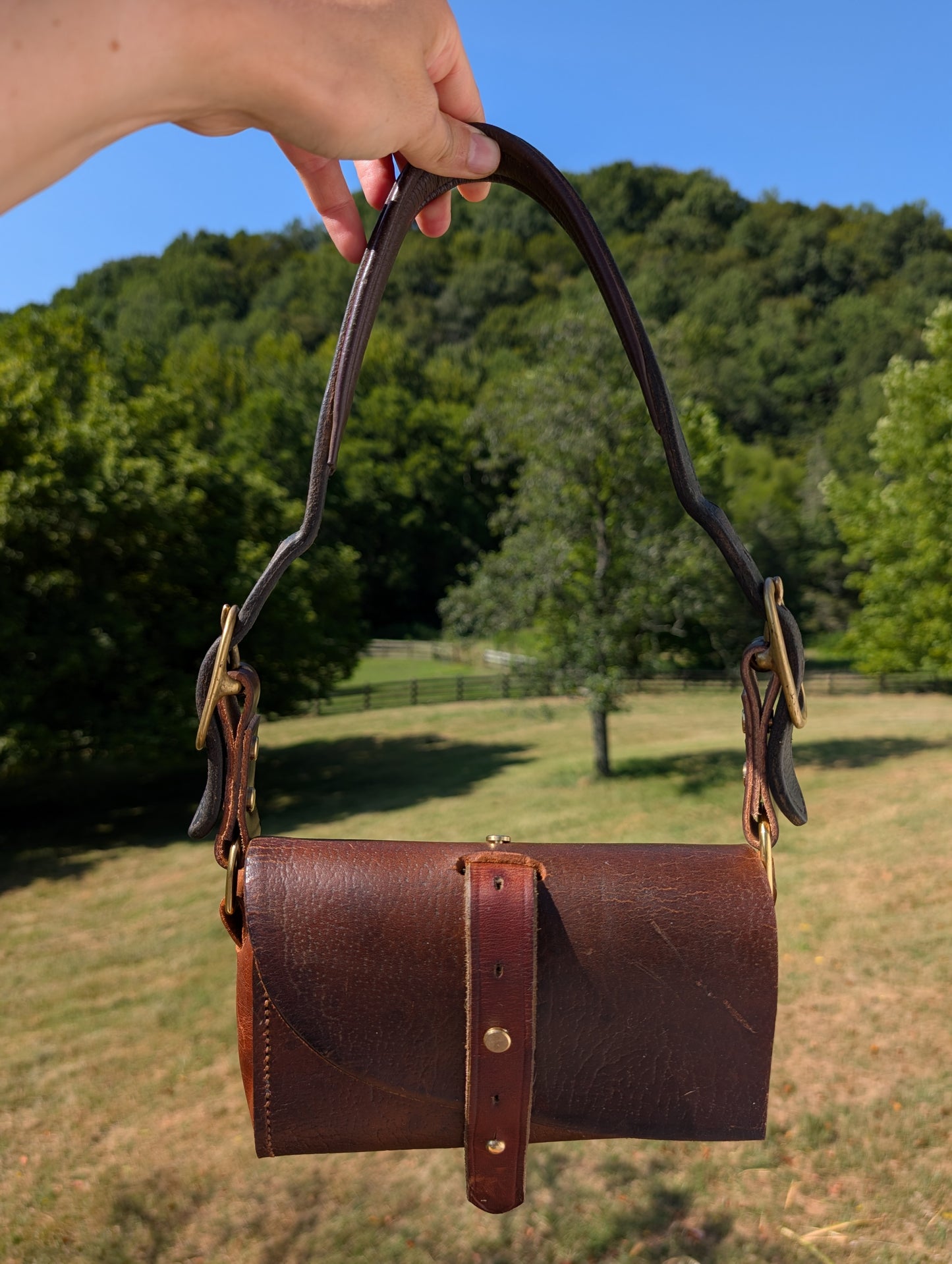 Dark Brown Buffalo Leather Half Pass Shoulder Bag