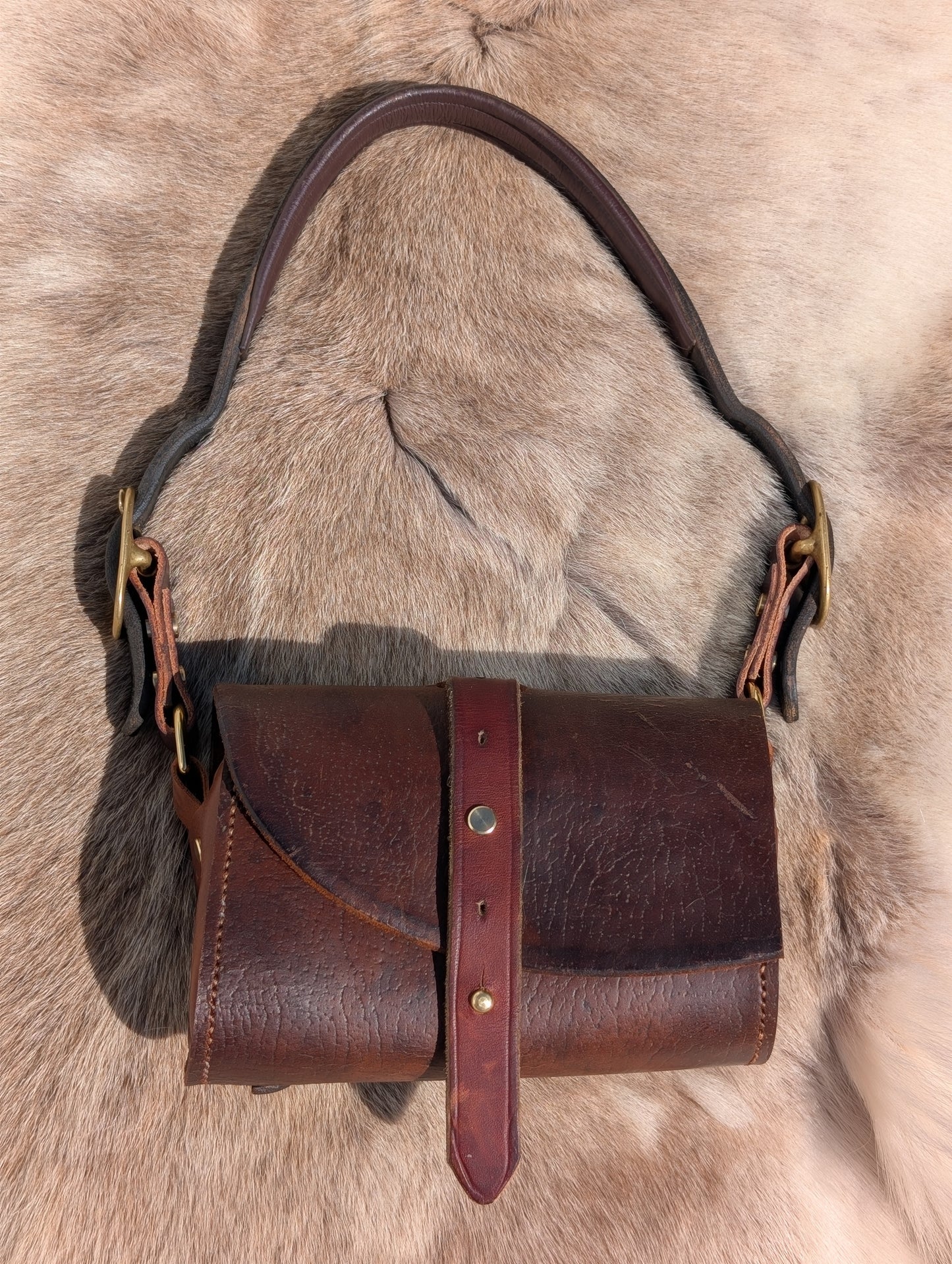 Dark Brown Buffalo Leather Half Pass Shoulder Bag