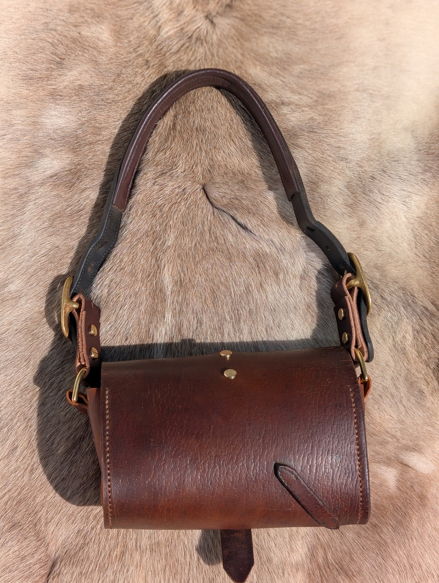 Dark Brown Buffalo Leather Half Pass Shoulder Bag