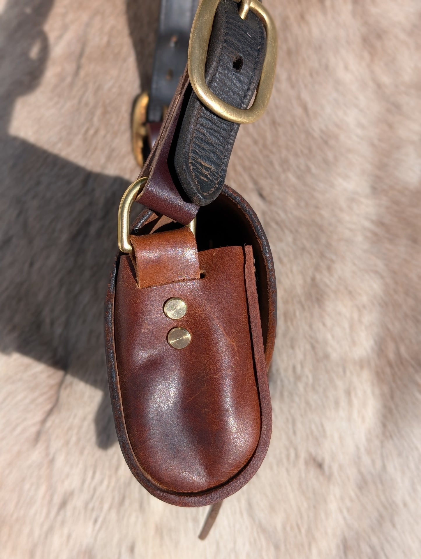 Dark Brown Buffalo Leather Half Pass Shoulder Bag