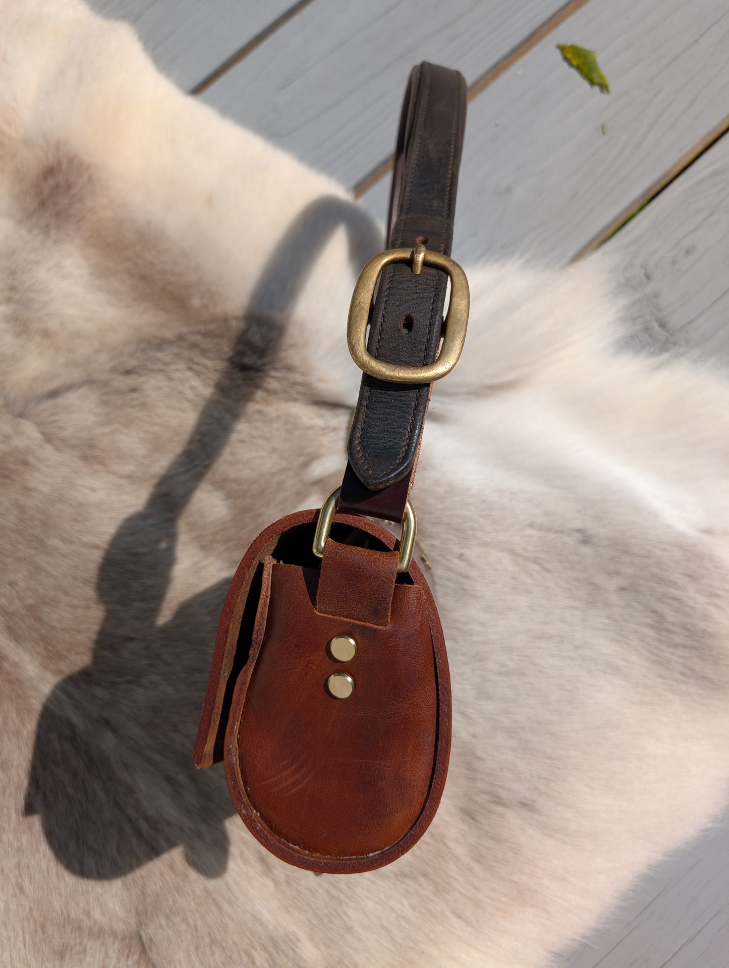 Dark Brown Buffalo Leather Half Pass Shoulder Bag