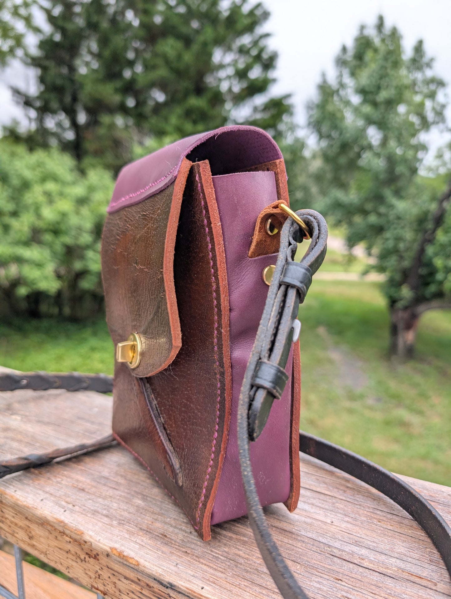 Brown and Plum Half Halt Crossbody