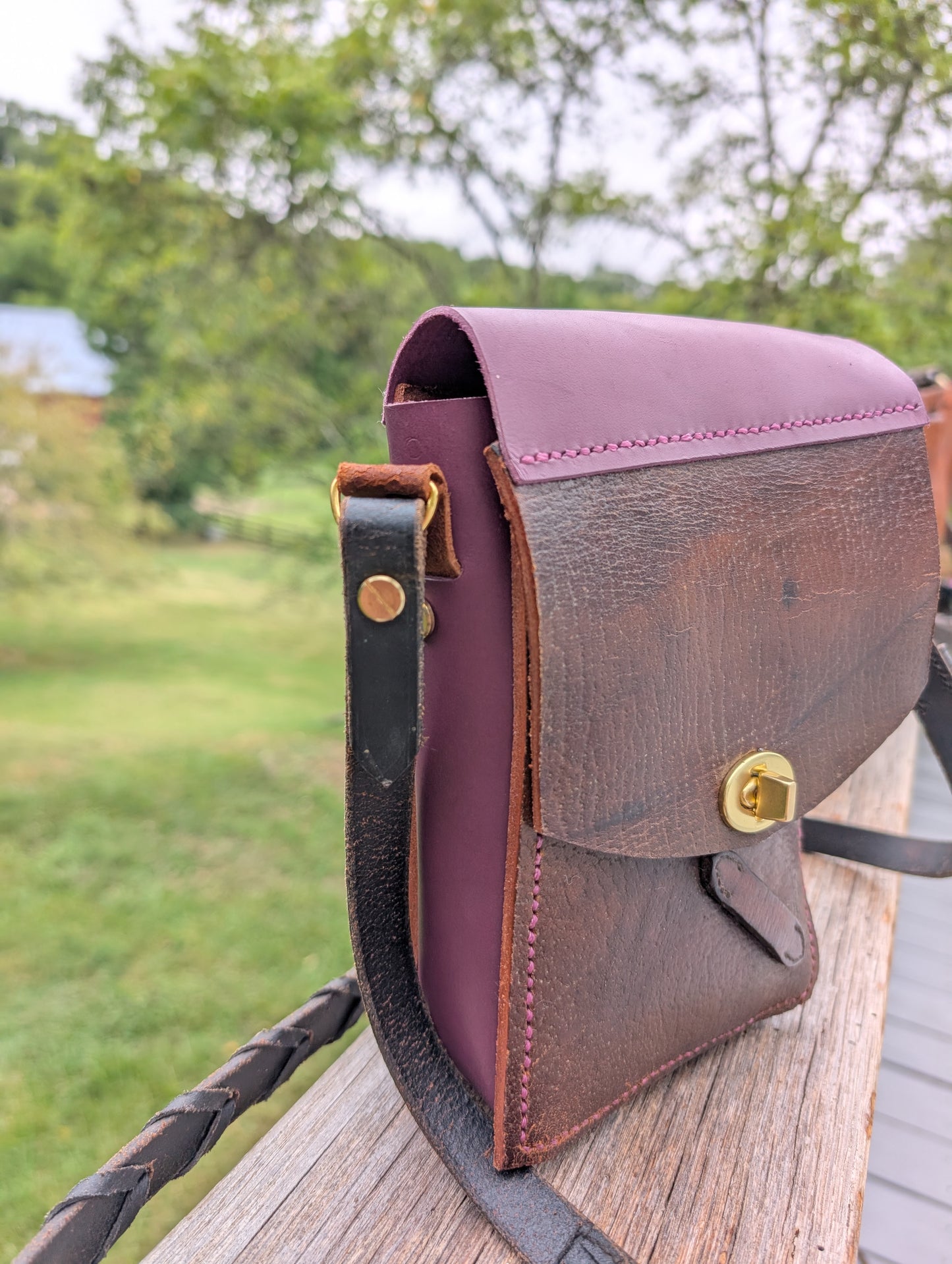 Brown and Plum Half Halt Crossbody