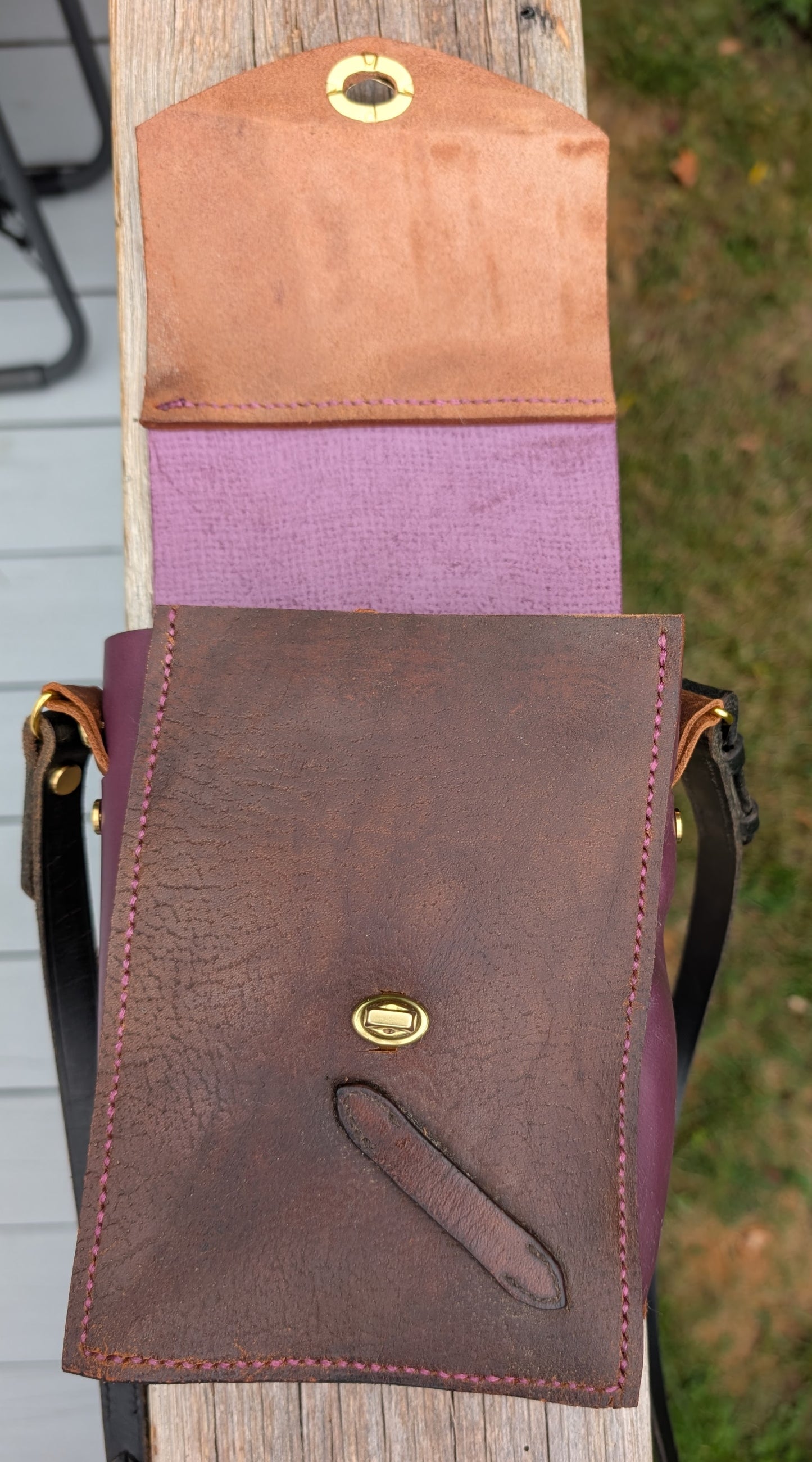 Brown and Plum Half Halt Crossbody
