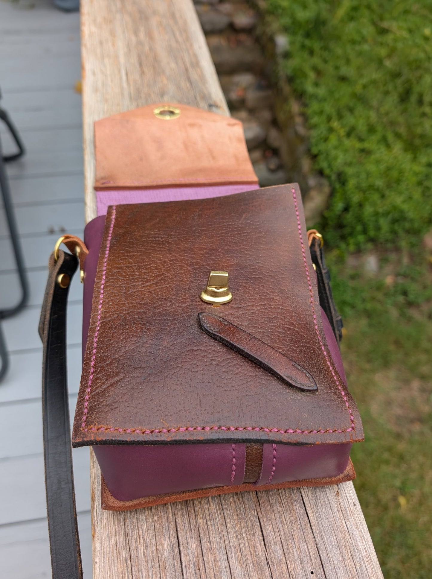 Brown and Plum Half Halt Crossbody
