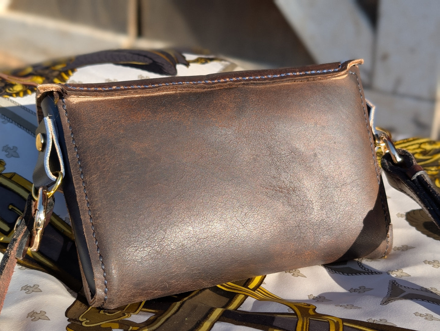 Dark Brown Borelli Renvers Crossbody/Clutch with cream interior