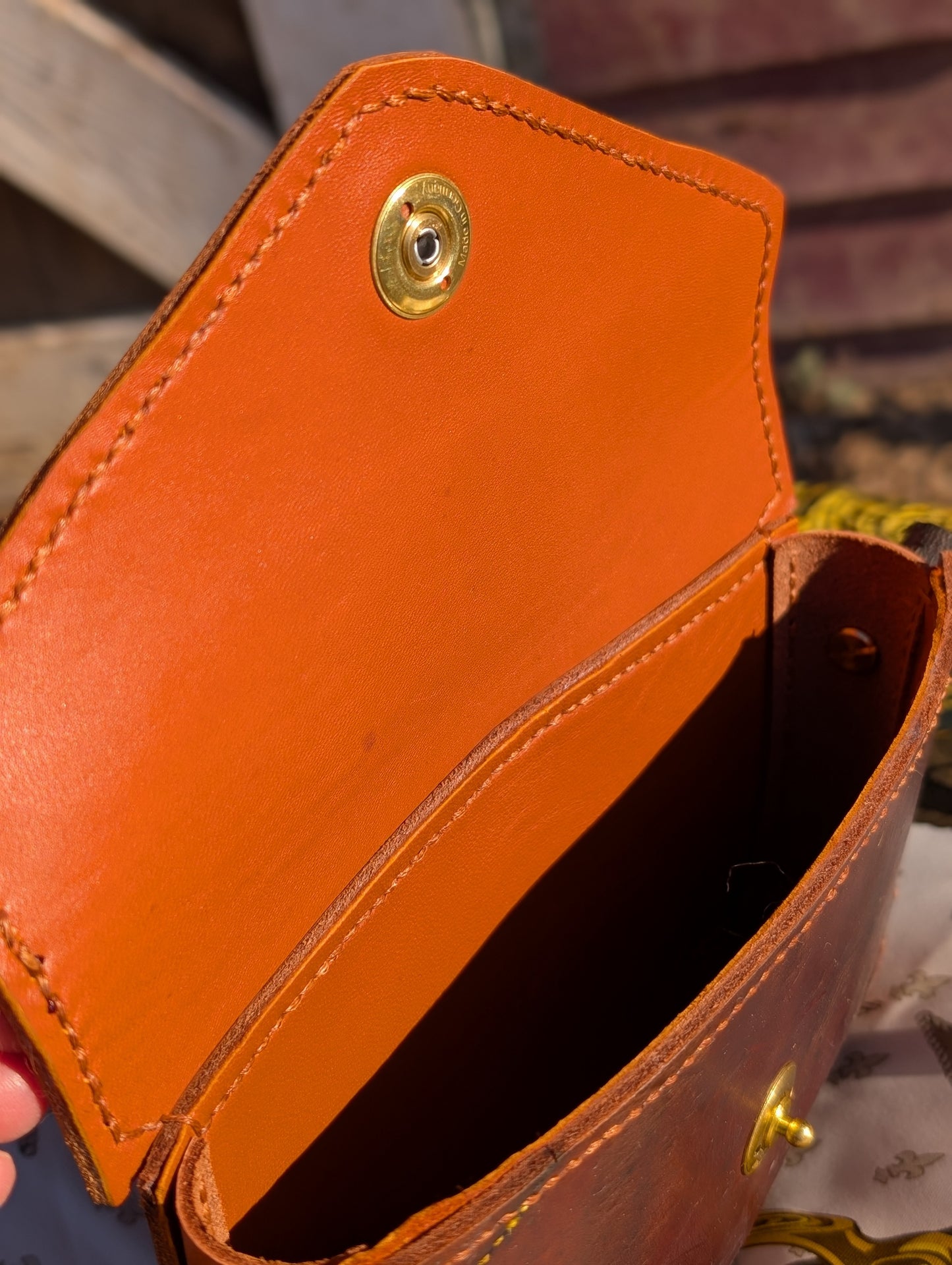 Brown Renvers Crossbody/Clutch with Orange interior