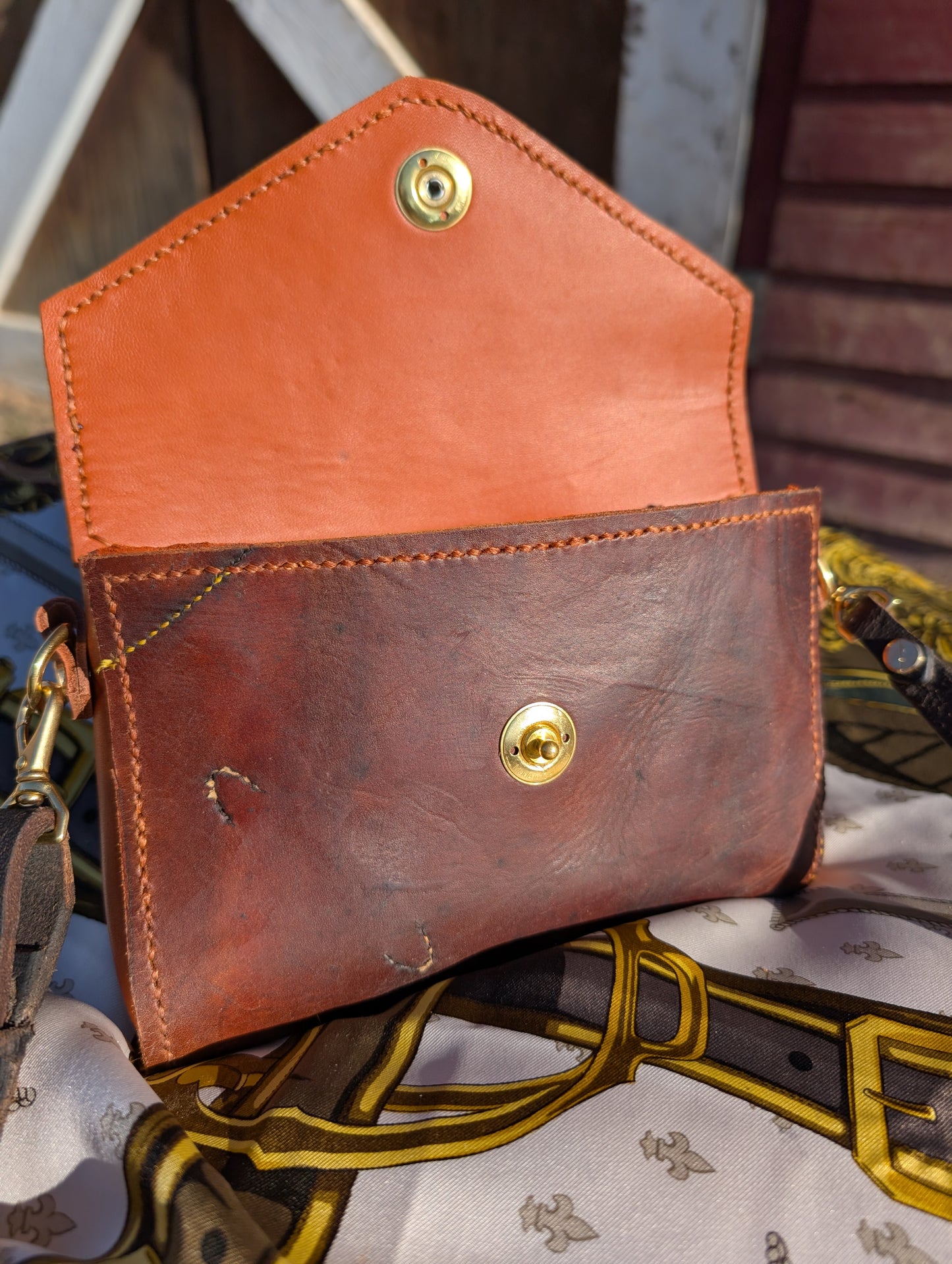 Brown Renvers Crossbody/Clutch with Orange interior