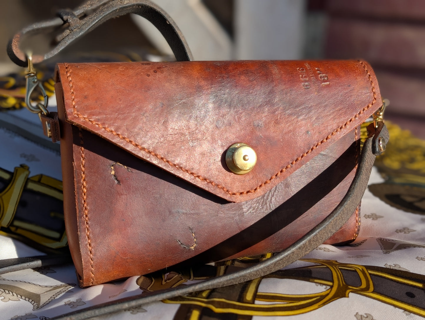 Brown Renvers Crossbody/Clutch with Orange interior