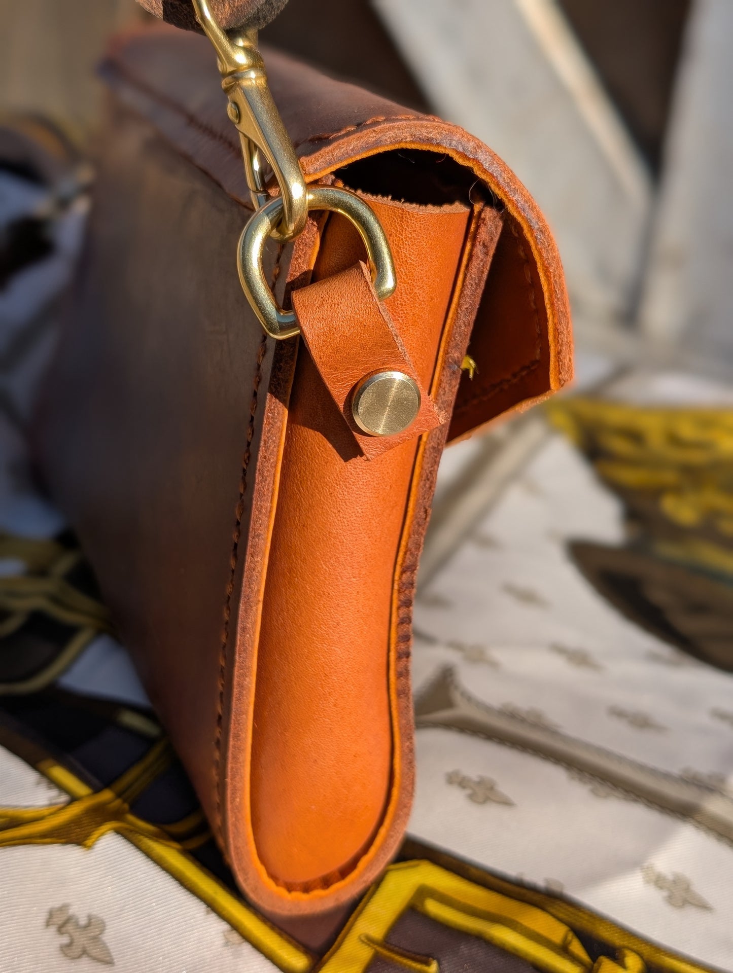 Brown Renvers Crossbody/Clutch with Orange interior