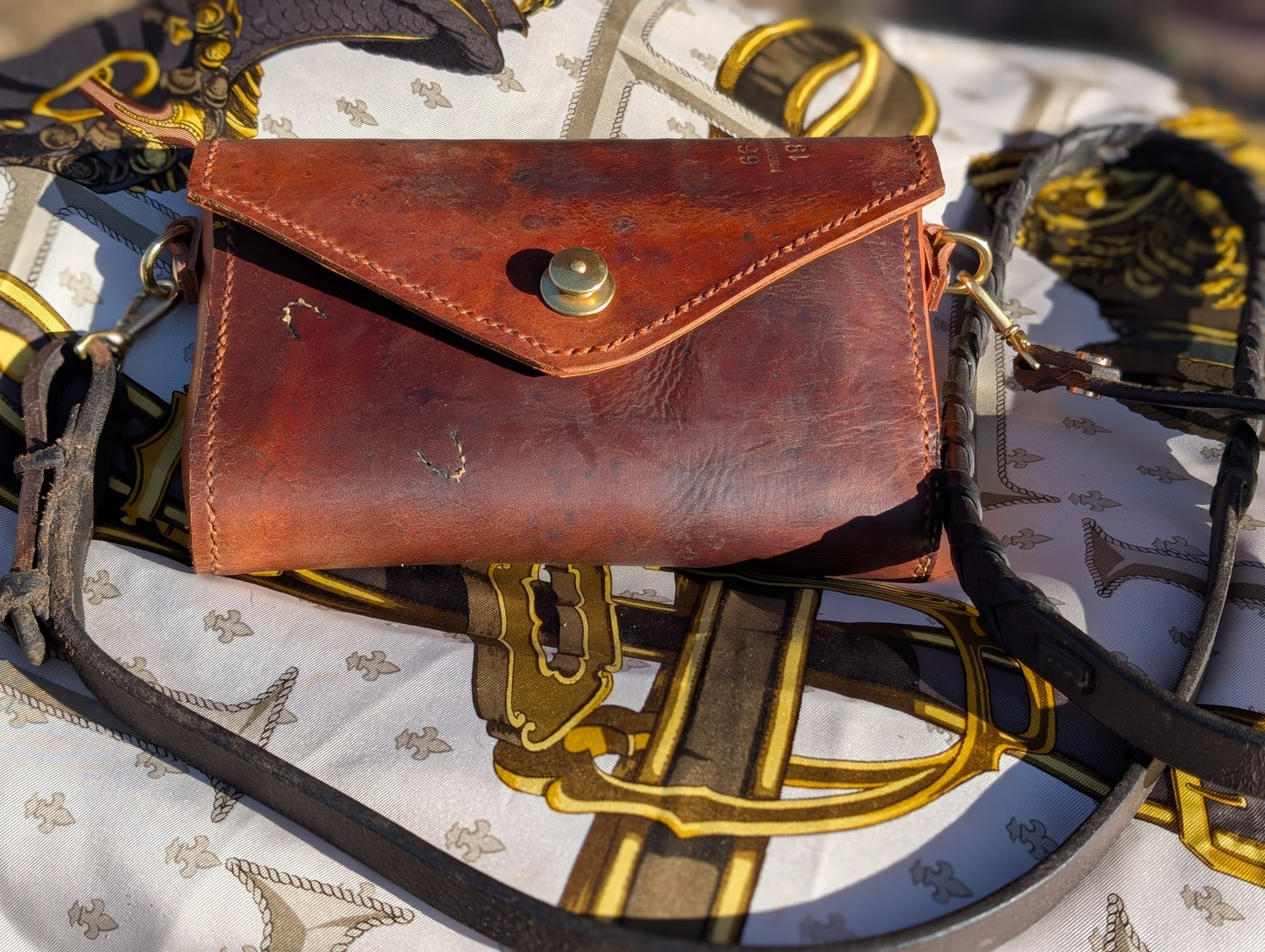 Brown Renvers Crossbody/Clutch with Orange interior