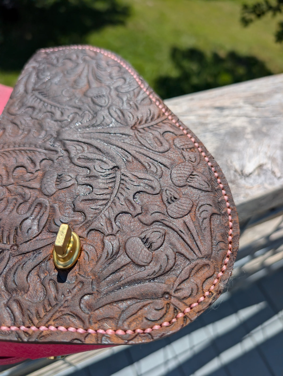 Pink Tooled Wenglish Shoulder Bag