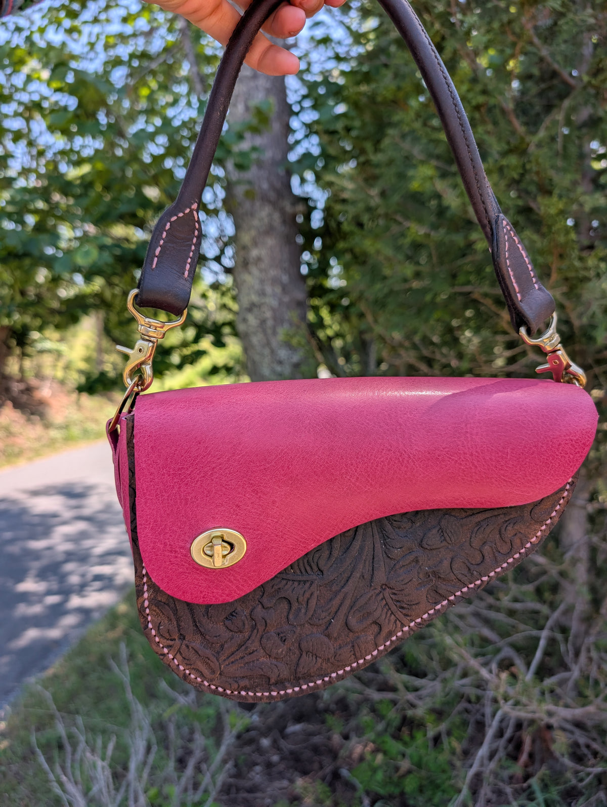 Pink Tooled Wenglish Shoulder Bag
